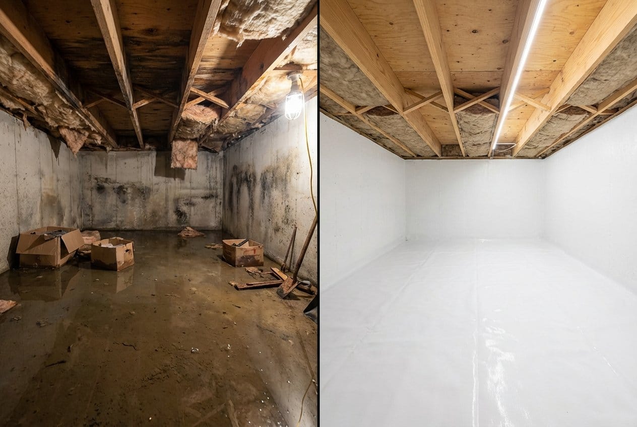 Bergenfield Water Damage Restoration crawl space restoration before and after in Bergenfield